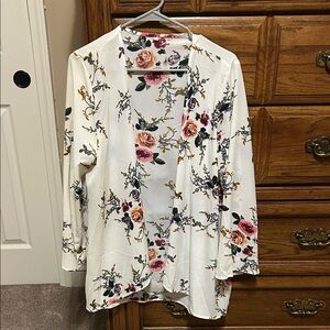 Floral Women's Top - White with Pink and Black Accents